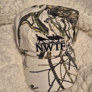 NWTF Turkey Mossy Oak Winter White Camo Velcroback Hat - New